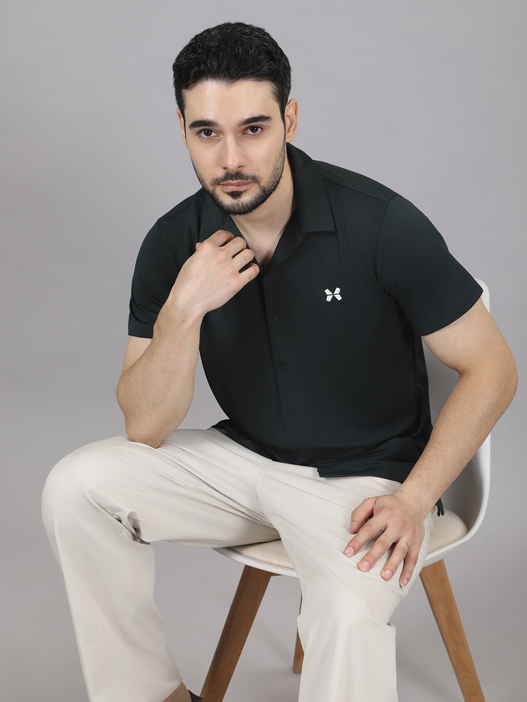 Men's Solid Half Sleeve Cuban Collar Knit Shirt