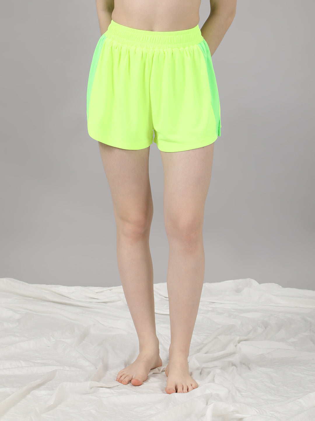 Neon Yellow Lounge Shorts for Women with Side Slits