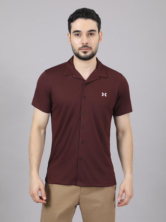 Men's Solid Half Sleeve Cuban Collar Knit Shirt