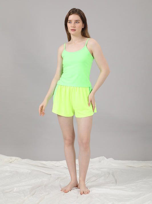 Neon Yellow Lounge Shorts for Women with Side Slits