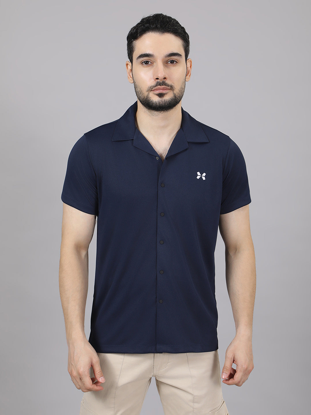 Men's Solid Half Sleeve Cuban Collar Knit Shirt