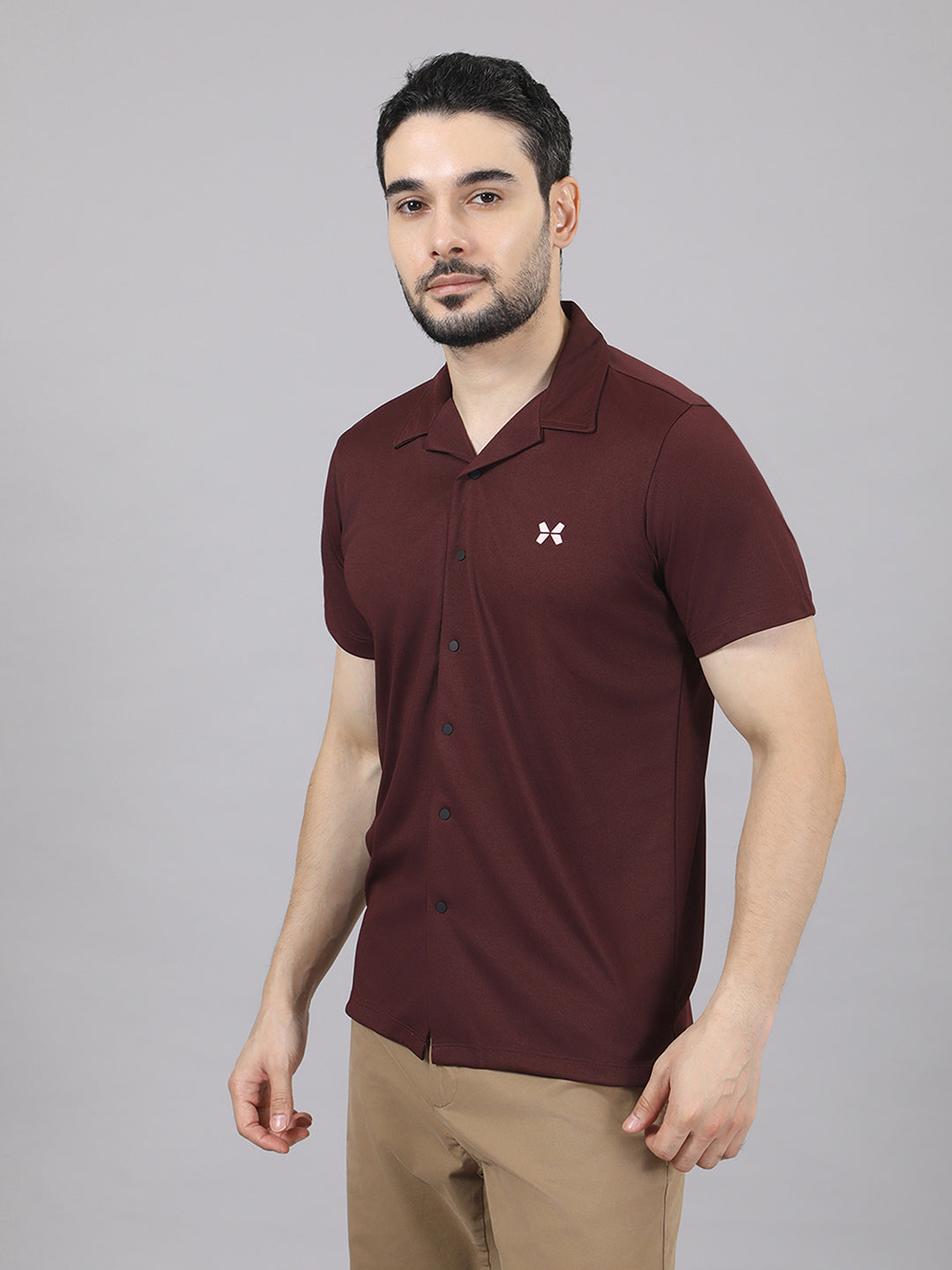 Men's Solid Half Sleeve Cuban Collar Knit Shirt