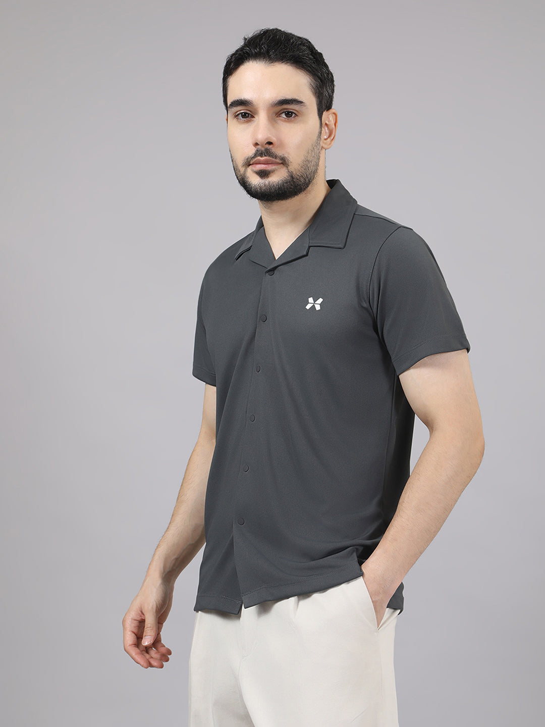 Men's Solid Half Sleeve Cuban Collar Knit Shirt