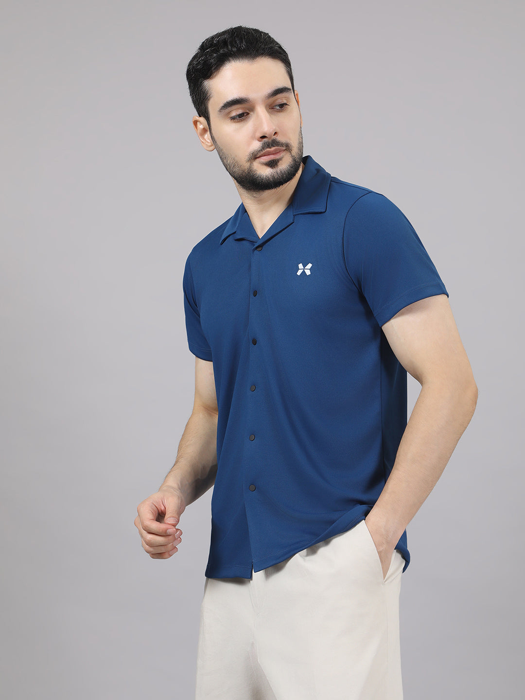 Men's Solid Half Sleeve Cuban Collar Knit Shirt