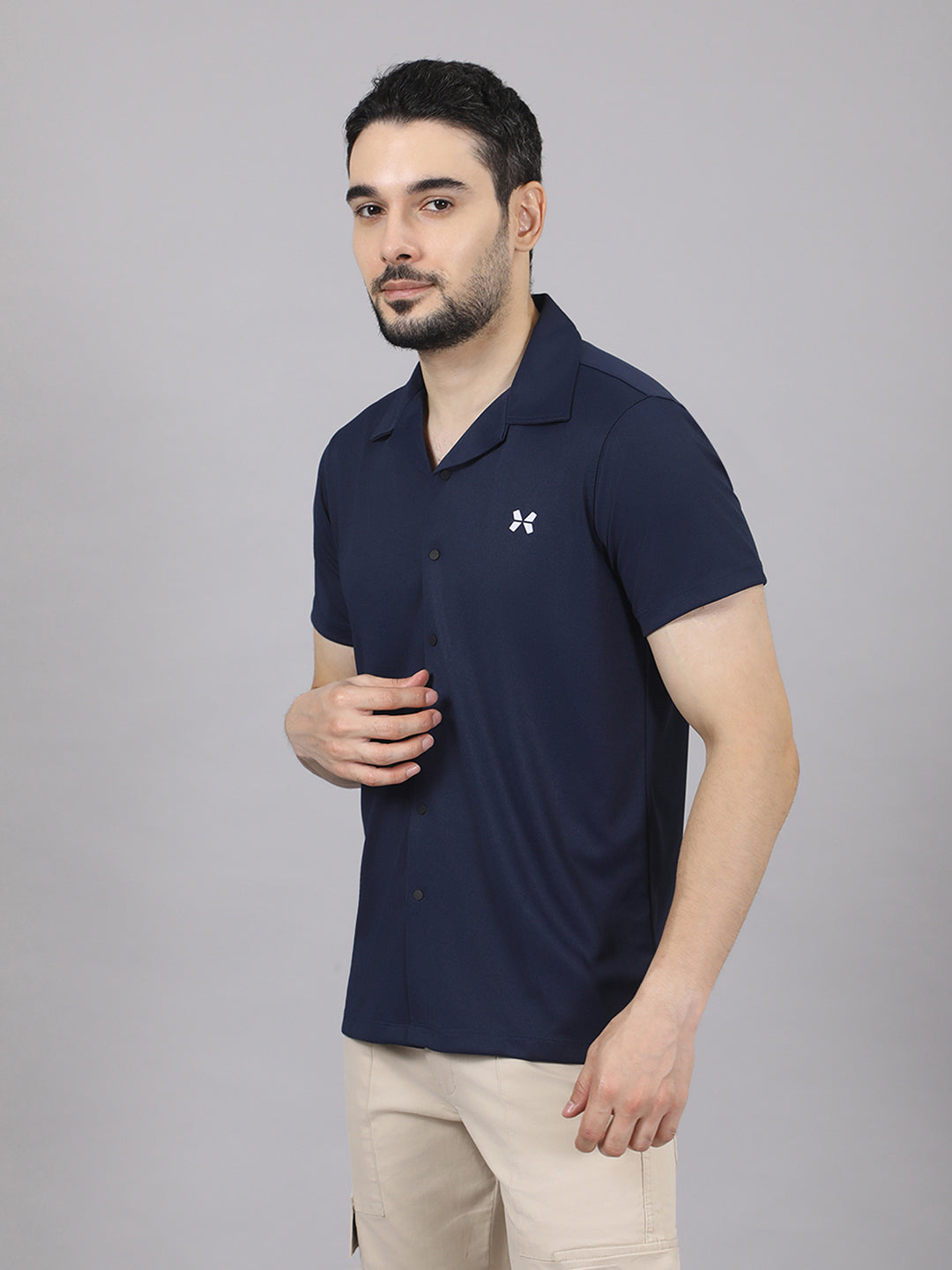 Men's Solid Half Sleeve Cuban Collar Knit Shirt