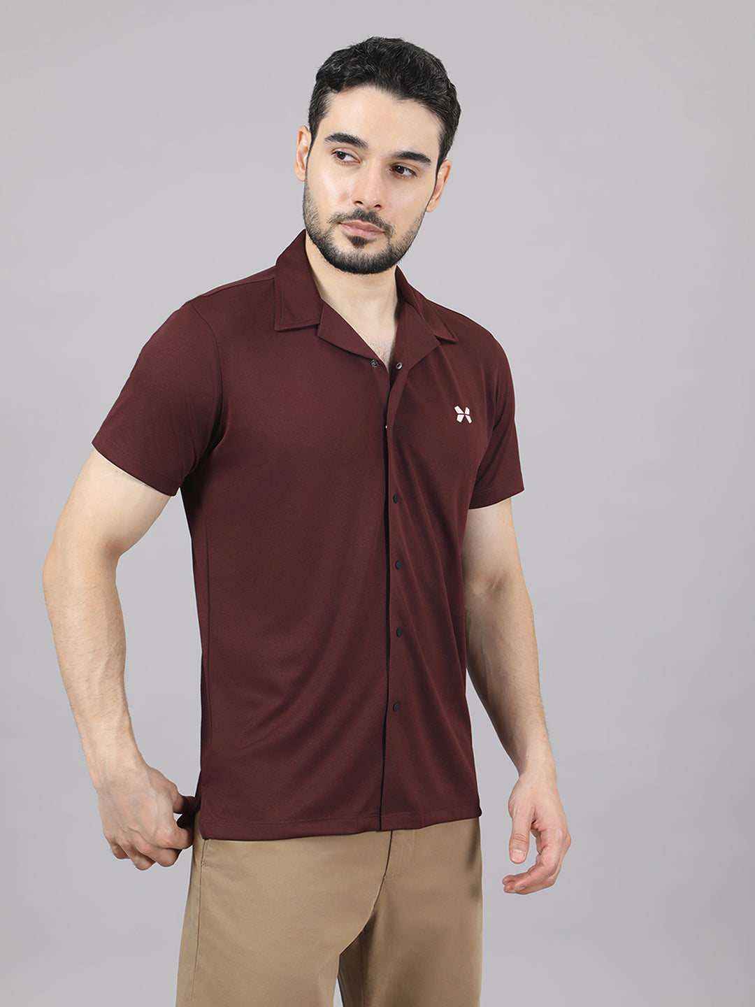 Men's Solid Half Sleeve Cuban Collar Knit Shirt