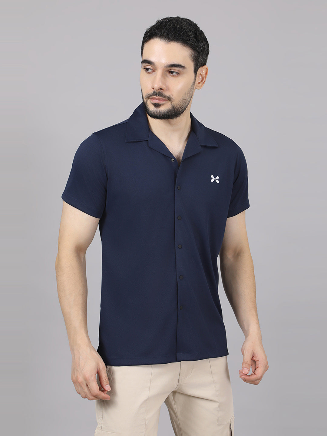 Men's Solid Half Sleeve Cuban Collar Knit Shirt