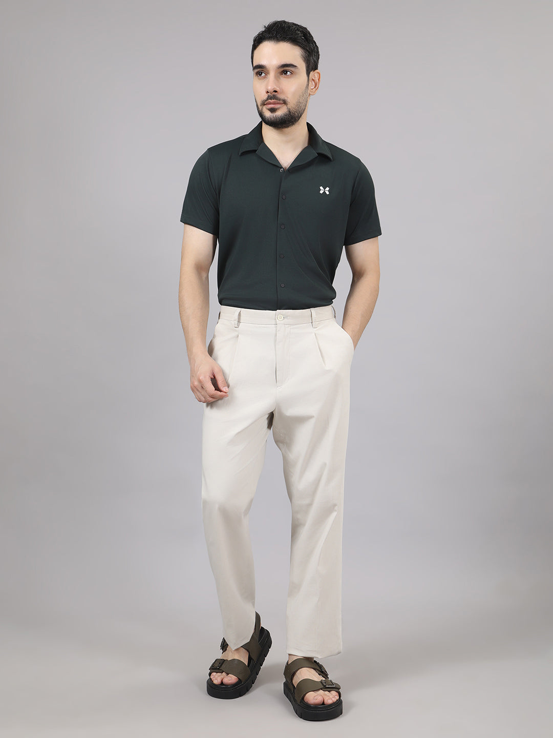 Men's Solid Half Sleeve Cuban Collar Knit Shirt