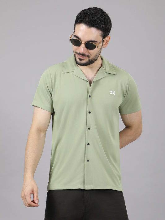 Men's Solid Half Sleeve Cuban Collar Knit Shirt