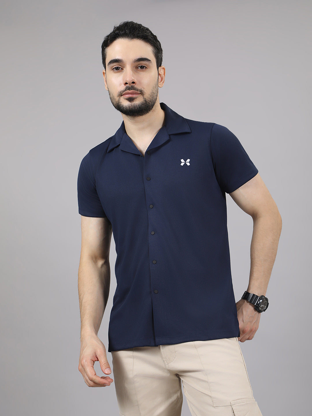 Men's Solid Half Sleeve Cuban Collar Knit Shirt