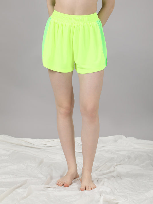Neon Yellow Lounge Shorts for Women with Side Slits