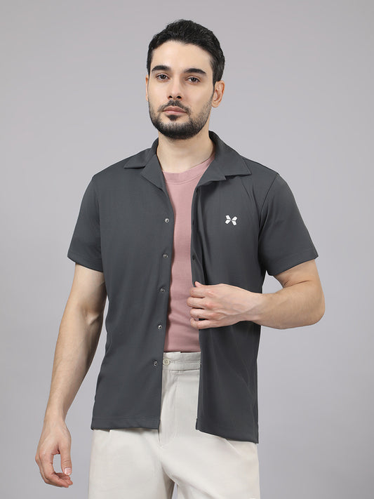 Men's Solid Half Sleeve Cuban Collar Knit Shirt