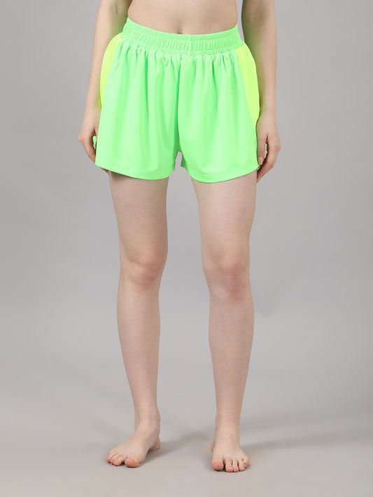 Neon Green Lounge Shorts for Women with Side Slits