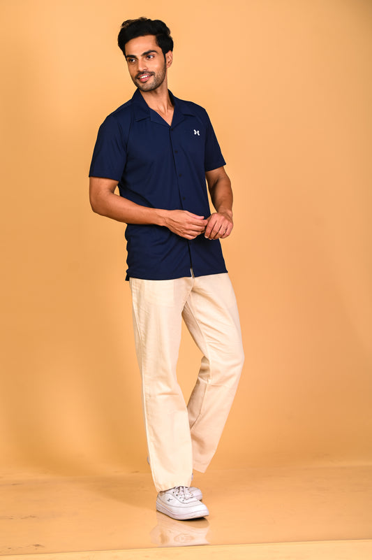 Men's Solid Half Sleeve Cuban Collar Knit Shirt