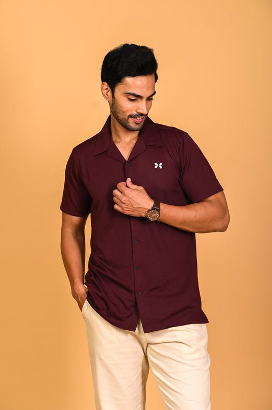 Men's Solid Half Sleeve Cuban Collar Knit Shirt