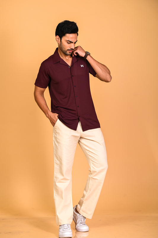Men's Solid Half Sleeve Cuban Collar Knit Shirt