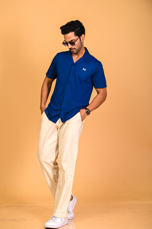 Men's Solid Half Sleeve Cuban Collar Knit Shirt